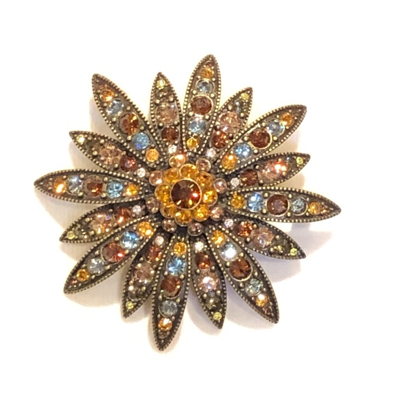 JOAN RIVERS LARGE AUTUMN COLORS SUNBURST BROOCH - Picture 6 of 15
